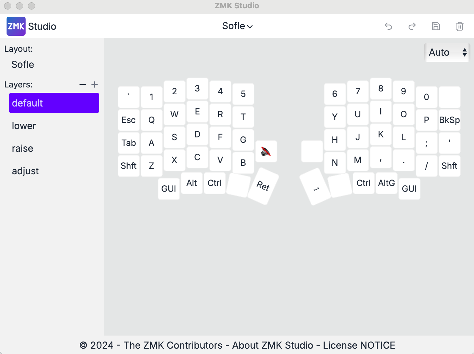 ZMK Studio showing key layout, which can be customized to an insane degree